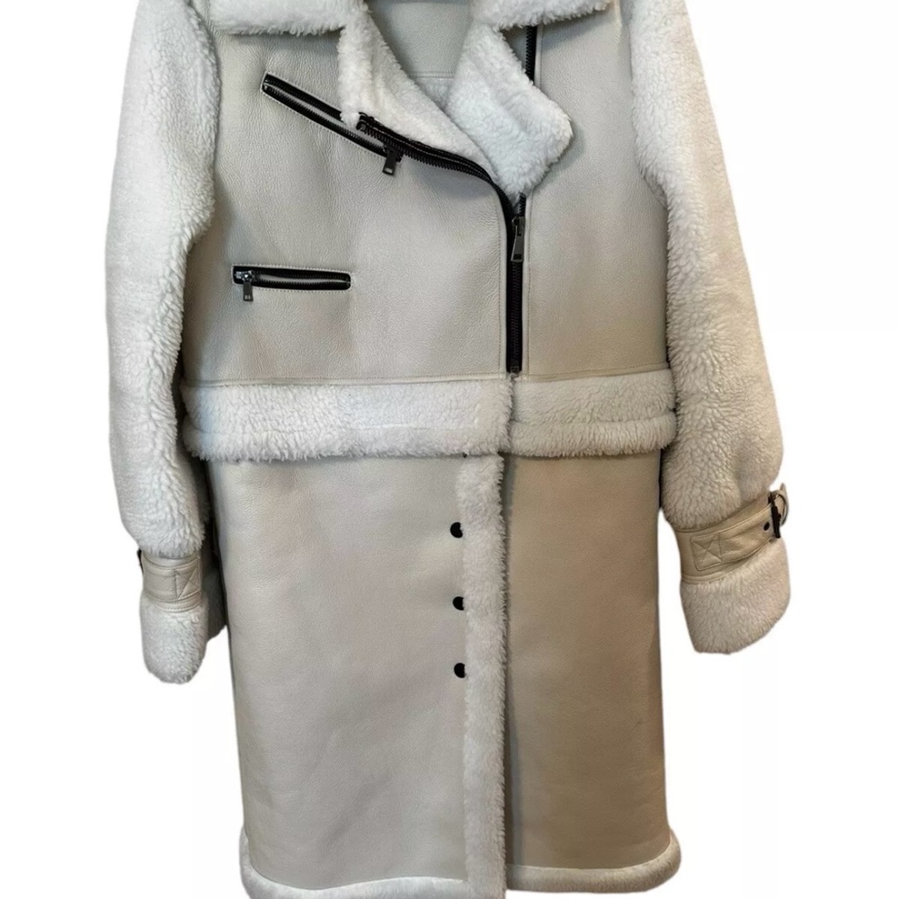 Azalea Wang Faux Leather  Sherpa Fur Lined Trench Coat Cropped Moto Jacket  XL